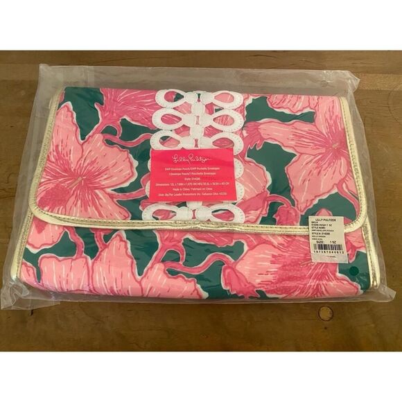 Lilly Pulitzer Envelope Pouch NWT Kelly Green Hibis Kiss Floral Resort bag - Picture 2 of 5
